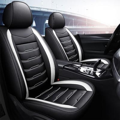 Maerex - Universal-Autositzbezug 5-Sitzer PU-Leder-Sitzkissen Schwarz + Weiß Hasaki Image