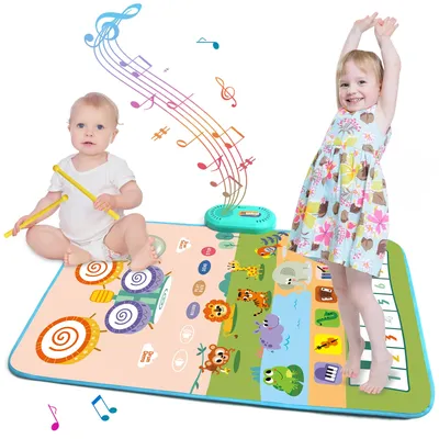 80x50cm Music Play Mat for Kids Toddlers Floor Piano Keyboard Drum Toys Dance Mat with 6 Instruments