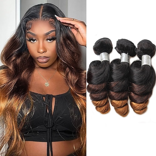 ishow hair t1b/4/30 ombre loose wave menschliches haar bündel brasilianische haarwebart loose wave bündel 100% menschliches haar extensions Image
