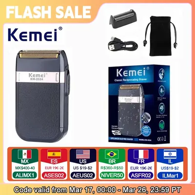 Kemei KM-2024 USB Charging Electric Shaver Additional Cutter Head Reciprocating Twin Blade Razor