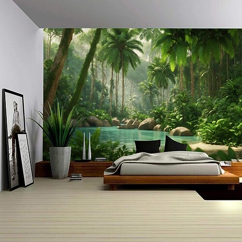Natur tropischer Wald Wandteppich Wanddekoration großer Wandteppich Wanddeko Fotokulisse Decke Vorhang Home Schlafzimmer Wohnzimmer Dekoration Wandtuch XXL Natur Image