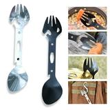 sunsanly 10-in-1 Multifunctional Outdoor Fork Spoon with Bottle Opener Portable Lightweight Utility Tactical Spoon Wrench Camping Utensil Survival Tool