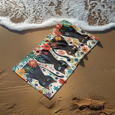 Beach Towel Black Cat 100% Micro Fiber Oversized Beach Towel, 35x70, Large Swim Towel for Teens Adults, Quick-Dry, Absorbent, Soft, Versatile for Travel, Bath and Pool