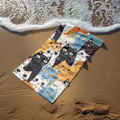 Beach Towel Black Cat 100% Micro Fiber Oversized Beach Towel, 35x70, Large Swim Towel for Teens Adults, Quick-Dry, Absorbent, Soft, Versatile for Travel, Bath and Pool