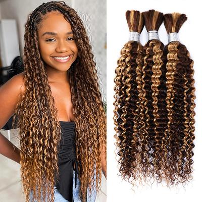 Human Braiding Hair Braids 3 Bundle Deep Wave Bulk Highlight P4/27 Human Hair For Braiding Wet And Wavy Human Hair Extensions No Weft