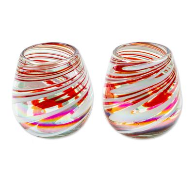 'Pair of Eco-Friendly Red Handblown Stemless Wine Glasses'