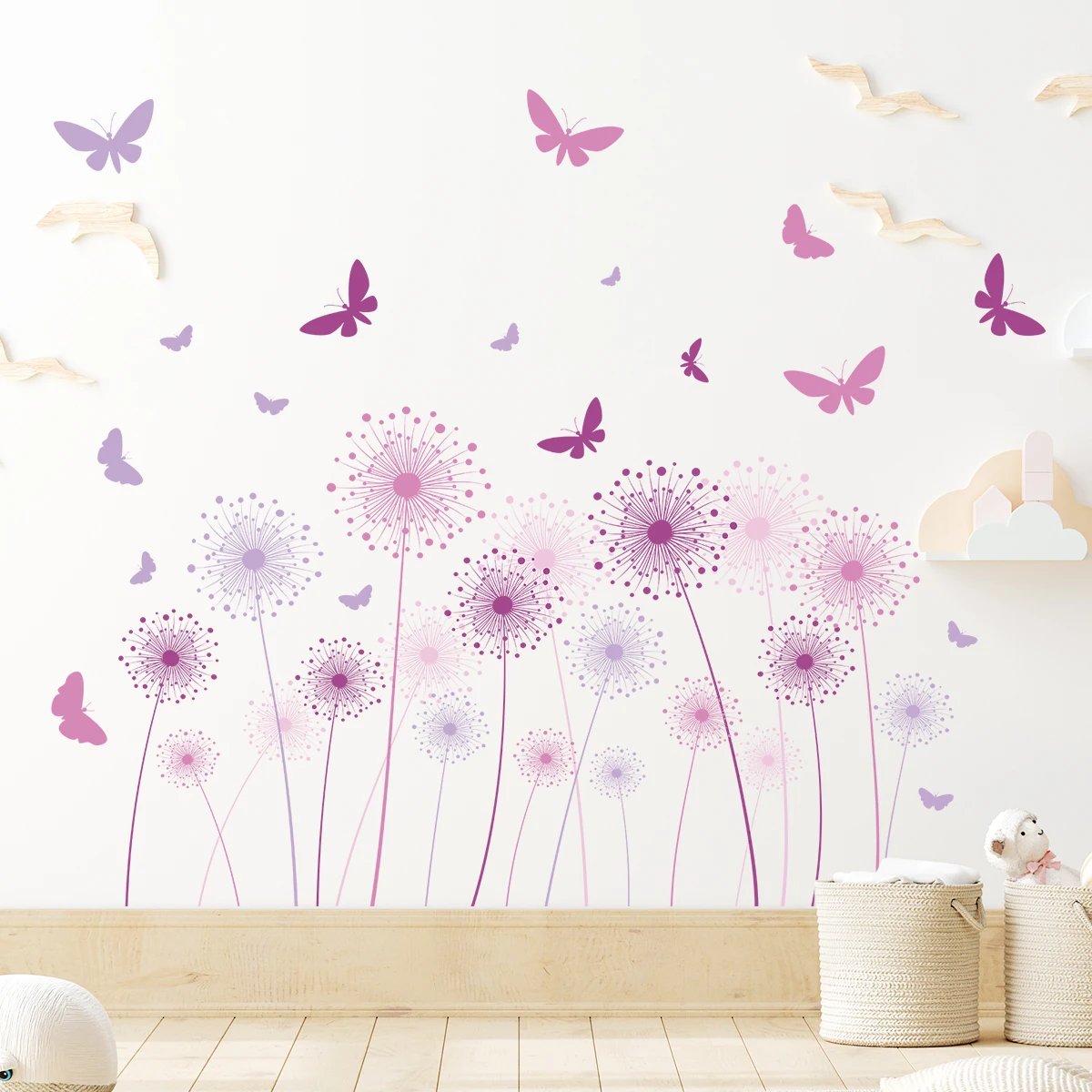 Cartoon Blowball Schmetterling Wandaufkleber Dekoration für Schlafzimmer Wandtattoos Kinderzimmer Wandkunst Home Decor Wohnzimmer DIY