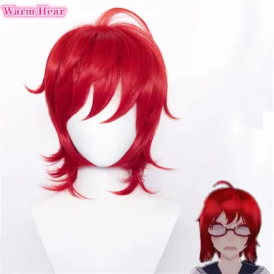 Info-Chan Perücke Spiele Yandere Info Chan Kurzen Roten Cosplay Perücke Mit Brille Hitze Beständig Image