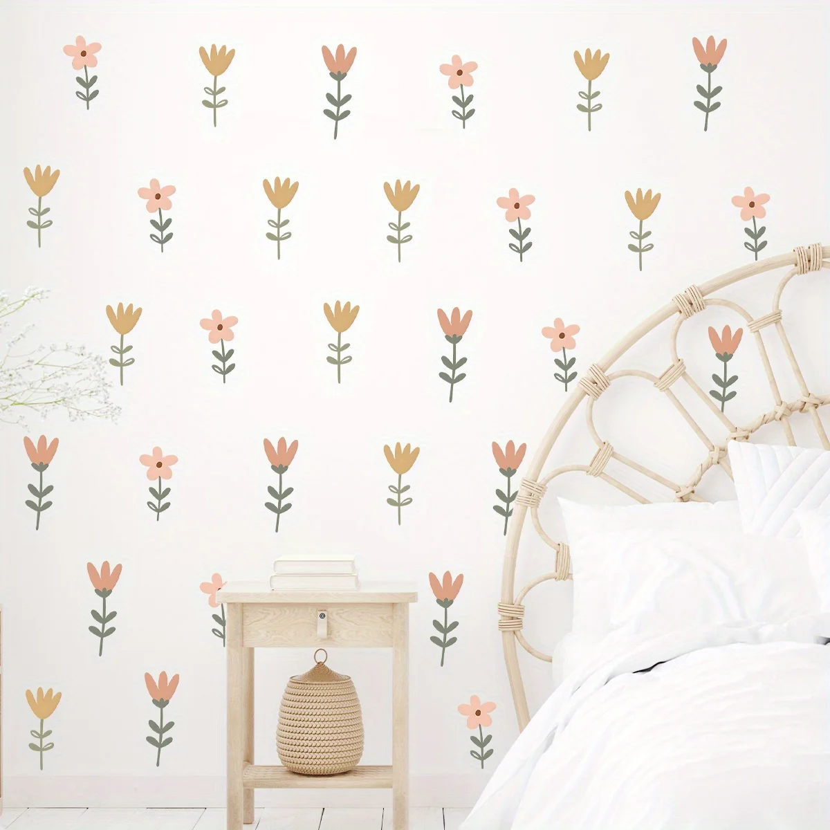 5 Stück Wandaufkleber mit Cartoon-Blume, minimalistischer Stil, abnehmbar, für Schlafzimmer, Wohnzimmer, Kinderzimmer, Hintergrund, Dekoration, Wandaufkleber Image