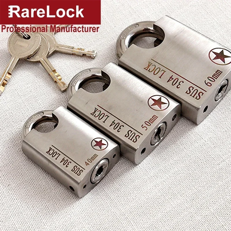 Vorhängeschloss aus Edelstahl 304, wasserdicht, 4 Schlüssel, 40–60 mm, für Außenschrank, Tor, Tür, Boot, Hardware, Rarelock MS426 I Image