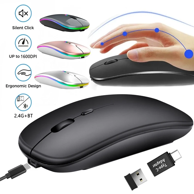 Wiederaufladbare Drahtlose Maus Bluetooth 2,4 GHz Dual Modi Computer Mäuse mit Nano Empfänger für PC Laptop Macbook Image