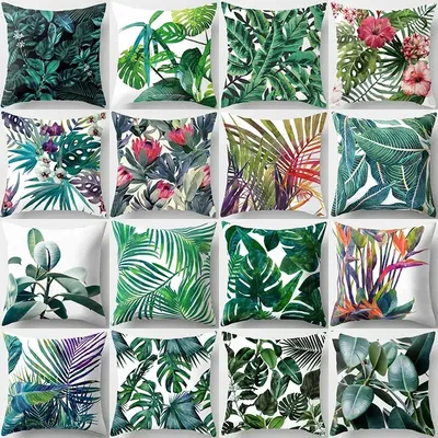 Kissenbezug aus tropischem Waldblattmuster, 45 x 45 cm, Polyesterfaser, Heimdekoration, Sofa-Kissenbezug Image