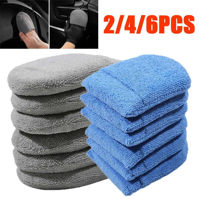 2/4/6Pcs Weiche Mikrofaser Auto Wachs Applikator Handschuhe Polieren Schwamm Wachs Schaum Auto Wachs Applikator Pad auto Detaillierung Reinigung Werkzeuge Image