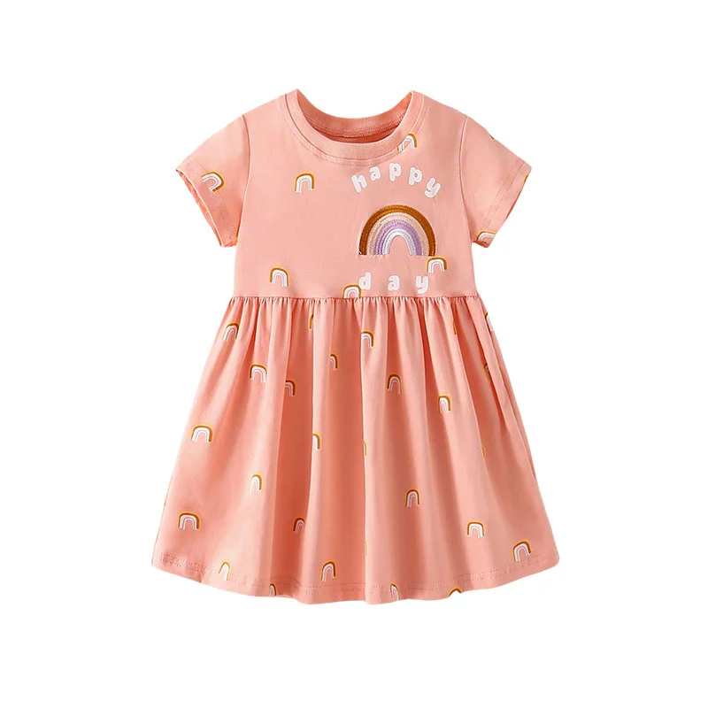 Jumping Meters 2-7T Regenbogen Sommer Mädchen Kleider Kurzarm Kinder Kleider Kinder Kleider Baby Kleidung Image