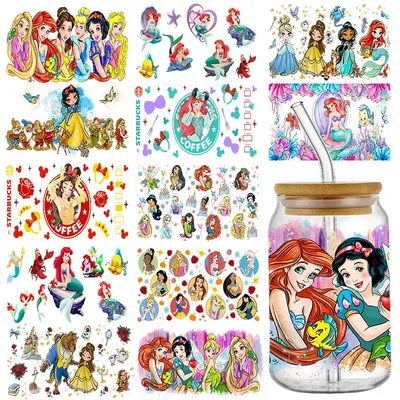 Disney Cute Bundle Design UV DTF Aufkleber für 16oz Cup Glass Wrap Transfer Aufkleber Custom Label DIY Logo Selbstklebend Image