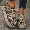 Frauen Mode Leinwand Casual Schuhe Damen Frühling Herbst Neue Runde Kappe Lace-up Schuhe Atmungsaktive Leopard Print Turnschuhe Große größe 43