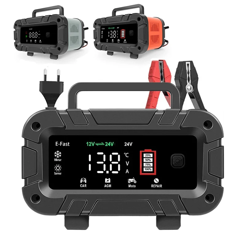 7-Segment 10a/5a/6a Auto Motorrad Ladegerät 12V/24V Smart Ladegerät Lithium Agm Gel Blei-Säure Lifepo4 Batterie ladegerät für Auto Image