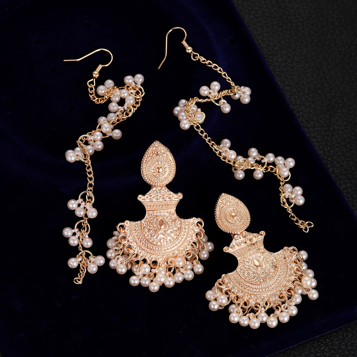 Ethnische Goldfarbe geometrische indische Ohrringe Frauen böhmischen Metall geschnitzte Perle Quaste Ohrringe Hochzeits schmuck Bijoux Image