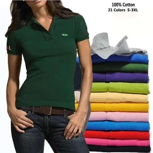Hohe Qualität Neue-Stickerei Sommer Damen Polos Shirts 100% Baumwolle Casual Kurzarm Polos Femmes