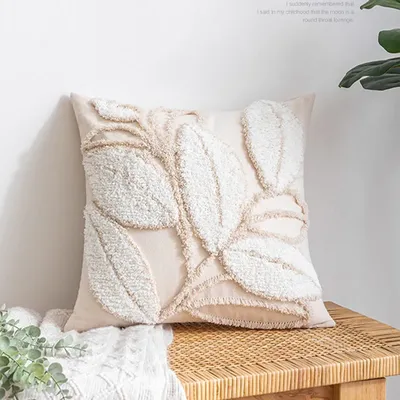 45x45cm Blätter getuftet Kissen bezug Mori-Stil Wohnkultur dekorative Kissen bezug Sofa Funda Cojin Wohnzimmer Kissen bezug Image