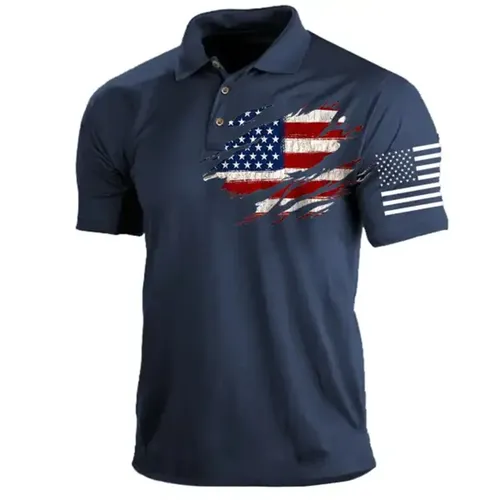Vintage Herren Polos hirt Golf Shirts Turndown 3D-Druck T-Shirts Top amerikanische Kurzarm