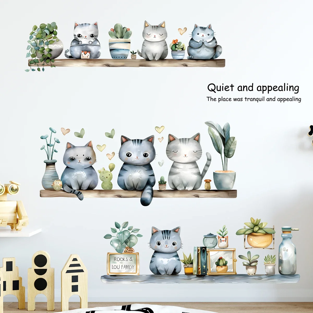 2 Stücke Pflanze Topf Cartoon Nette Katze Wandaufkleber für Kinderzimmer Dekor Babyzimmer Schlafzimmer Dekoration Wohnzimmer Wandtattoos Kunst