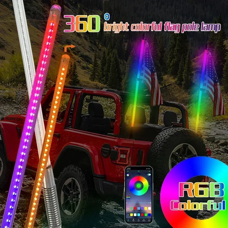 2PCS 1,8 FT LED Peitsche Licht Universal RGB LED Fahnenmast Lampe Bunte Antenne Fahren Dekorative Licht Für Auto SUV ATV UTV RZR 12V Image