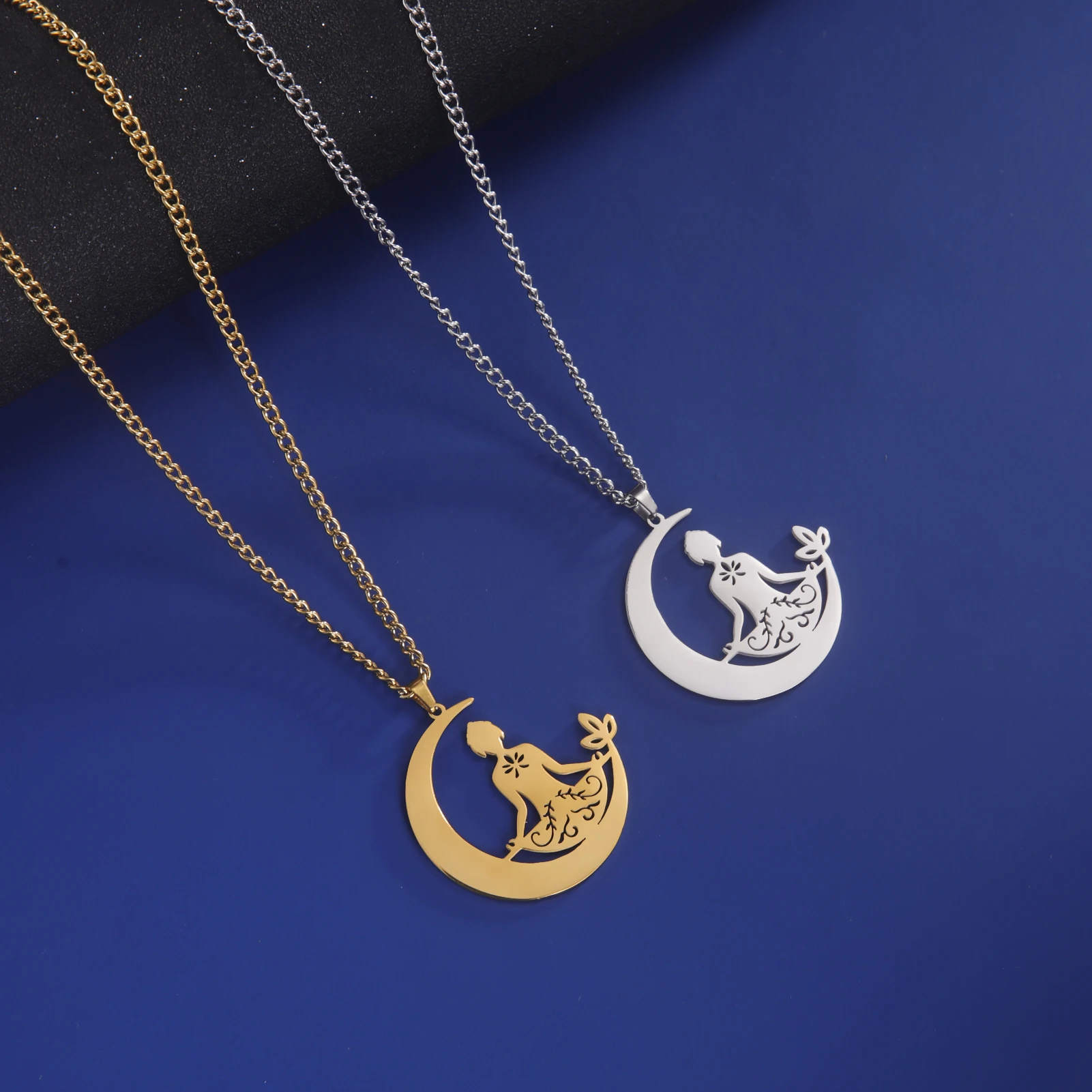 Neue Mond Yoga Anhänger Halskette Lotus Edelstahl Vintage Mond Lotus Buddhistische Halskette Schutz Schmuck Geschenk