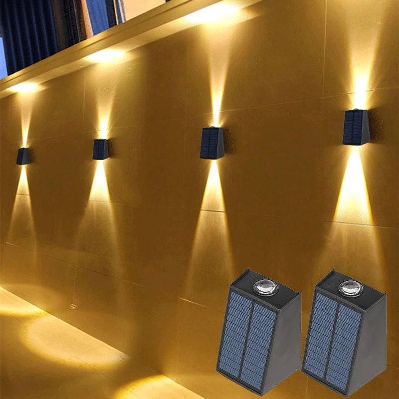 2-LED-Solar-Wandleuchte, wasserdicht, für den Außenbereich, Solar-Gartendekoration, beleuchtet nach oben und unten leuchtende Beleuchtung für Straßenbalkon, Garten, Villa