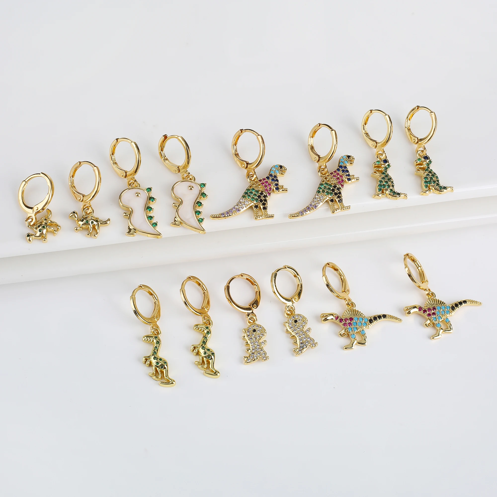Neue Mode Bunte Zirkonia Dinosaurier Tropfen Ohrringe Niedlichen Tier Frauen Kristall Ohrringe Fein für Party Schmuck Geschenk Täglichen Verschleiß Image