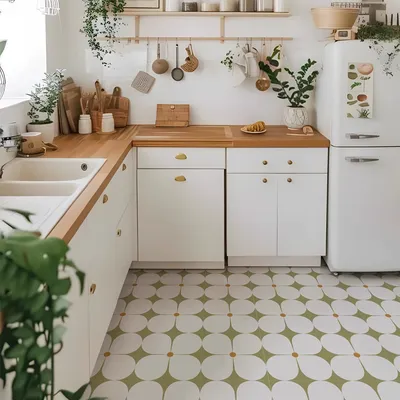 6-teilige Bodenfliesen zum Abziehen und Aufkleben, wasserdichte Vinyl-Tapete, einfache selbstklebende DIY-Bodenbeläge für Küche und Badezimmer Image