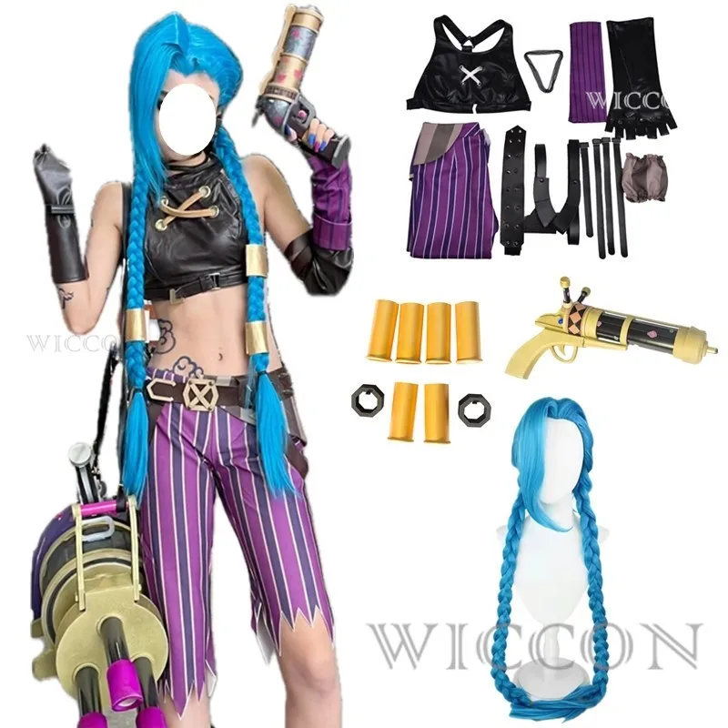 Anime Spiel LOL Arcane Cosplay Kostüm Crit Loli Jinx Cosplay Lose Kanone Cosplay Outfit Schuhe Perücke Sexy Frauen Karneval Kostüm