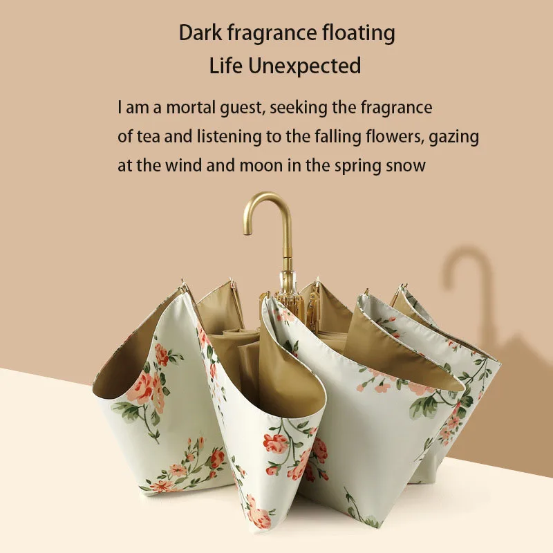 Ultraleichter dreifach farbiger, kleber beschichteter goldener Hakens chirm, sonniger und regnerischer Sonnenschutz mit doppeltem Verwendung zweck und UV-Schutz Image