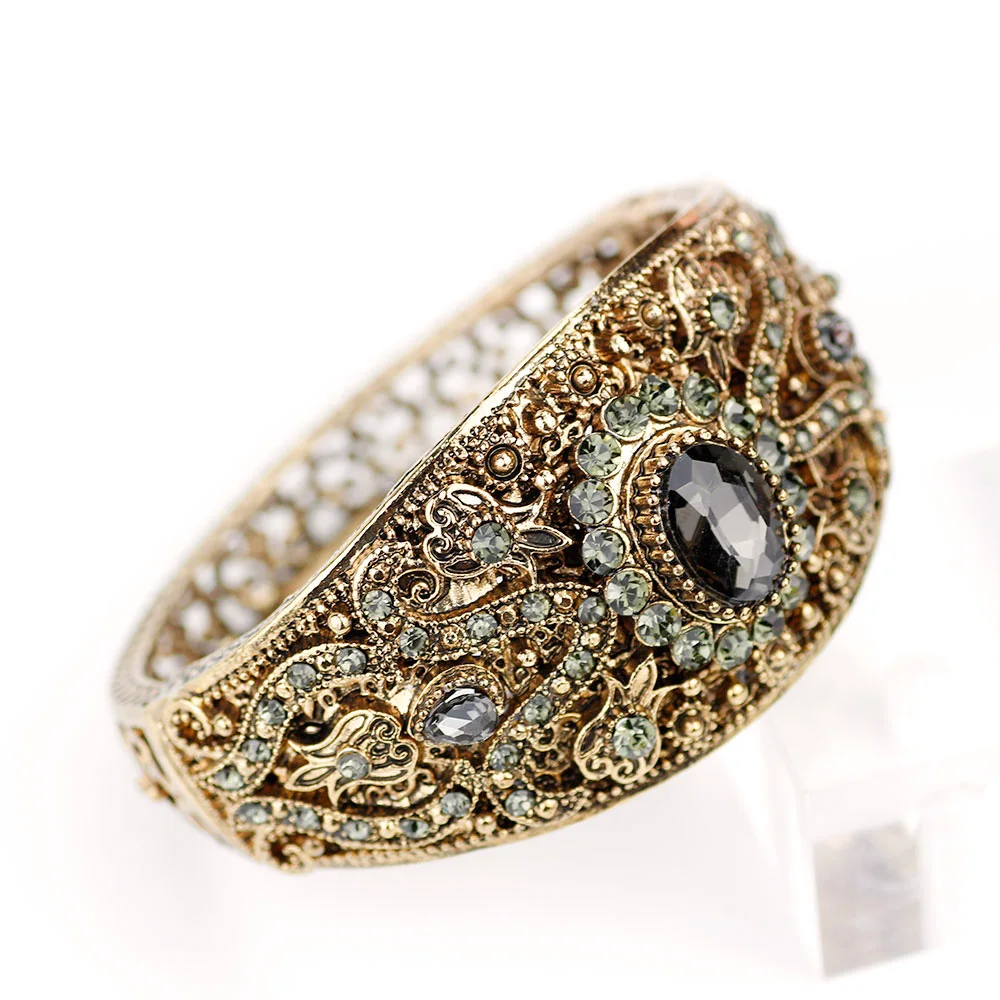 SUNSPICEMS Vintage Grau Kristall Charm Armband für frauen Türkischen Armreif Retro Gold Farbe Böhmen Hochzeit Schmuck Festival Geschenk