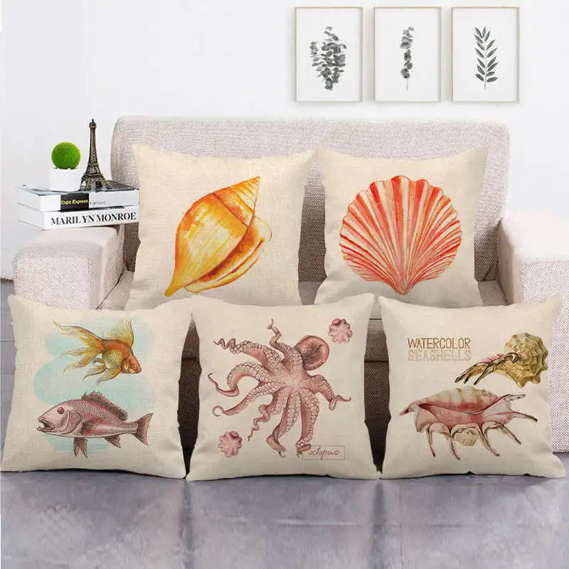 Ozean Biologische Starfish Kissen Kissen Abdeckung Muschel Krabbe Shell Fisch Hause Dekoration Kissenbezug housse de coussin Image