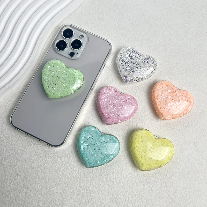 Neuer Glitter Glitter Herz Telefonständer Lazy Desktop Klappständer Macron Color Glitter Heart Telefongriff Image