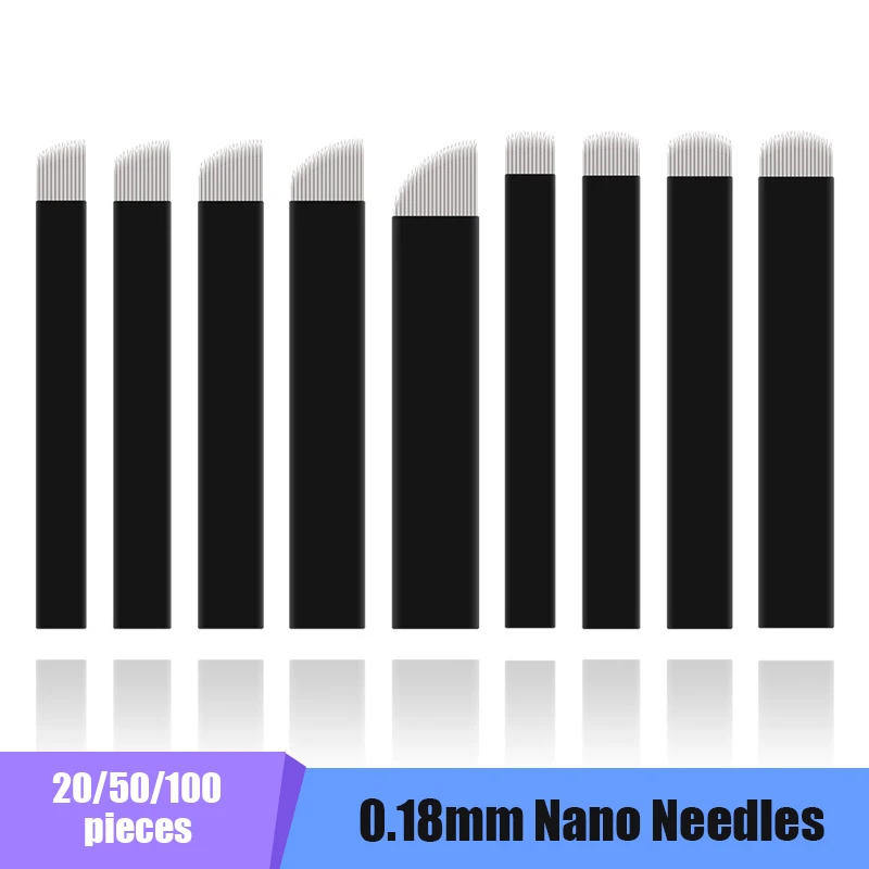 50/100Pcs 0,18mm Schwarz Nano Pin Microblading Nadeln Permanent Make-Up Nadel Augenbraue Manuelle Tattoo Nadeln Klinge 3D stickerei Image