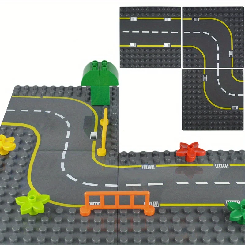 7,51 Zoll * 7,51 Zoll große Partikel Dot City Road Street Grundplatte gerade Kurve Bausteine Ziegel Grundplatte Kinderspielzeug Image