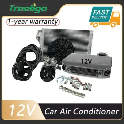 Treeligo Universal 12V Automotive Car Cooling Air Conditioner Underdash Ac Compressor Unit Kit For Car Truck Van RV Tractor Cool