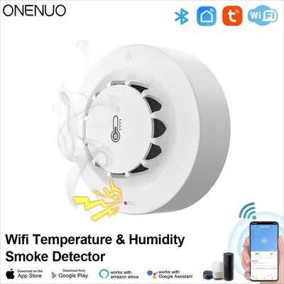 ONENUO WiFi Smoke Detector Alarm Fire Smoke with Temperature Humidity Detection 80dB Sound for Alexa Google Home Tuya Smart Life