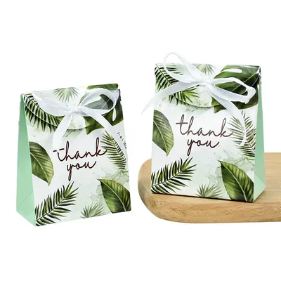 10/20/30Pcs Green Leaf Thank You Candy Box Cookie Gift Packaging Wedding Favors for Guest Hawaiian