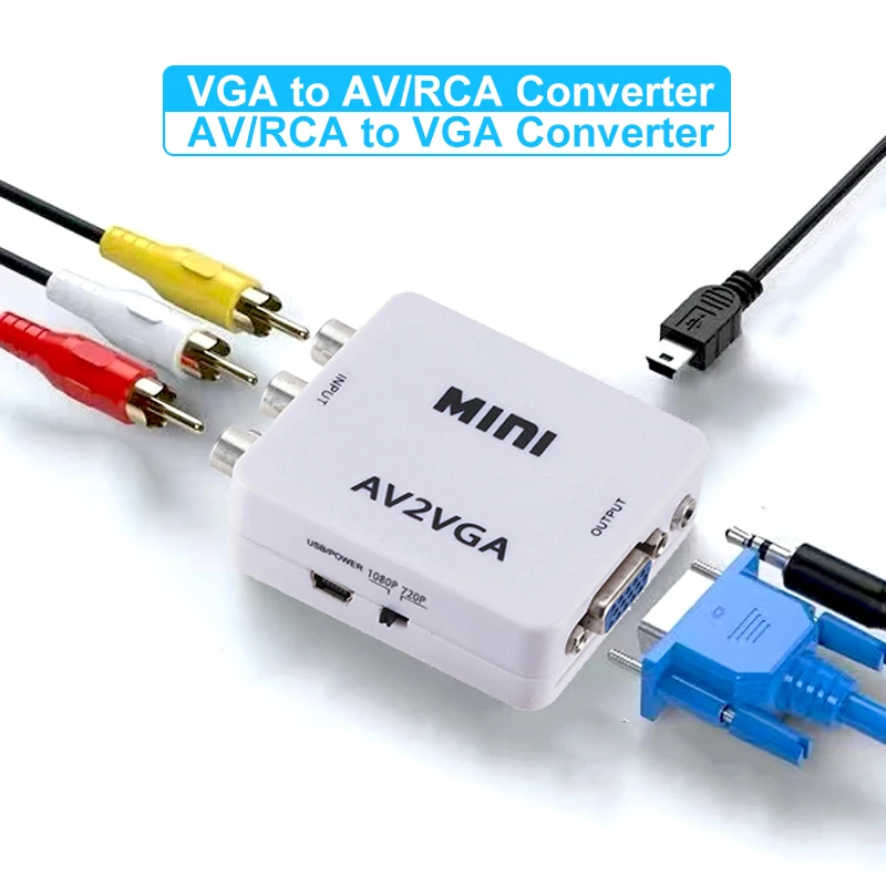 Convertitore da VGA a AV Convertitore da VGA a RCA da AV a VGA Adattatore RCA con cavo audio da 3,5 mm per TV Box PC Convertitore da CVBS a VGA 1080P
