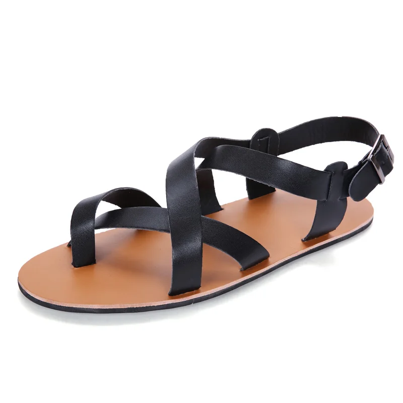 Nuovi Sandali Estivi da Uomo in Pelle Vintage con Tacco Piatto e Fibbia, Sandali da Spiaggia Stile Gladiatore, Scarpe Traspiranti, Infradito da Uomo