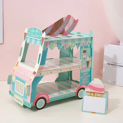Dessert Table Birthday Ice Cream Holder Display Ice Cream Truck Ice Cream Car Bus Cake Stand Cake