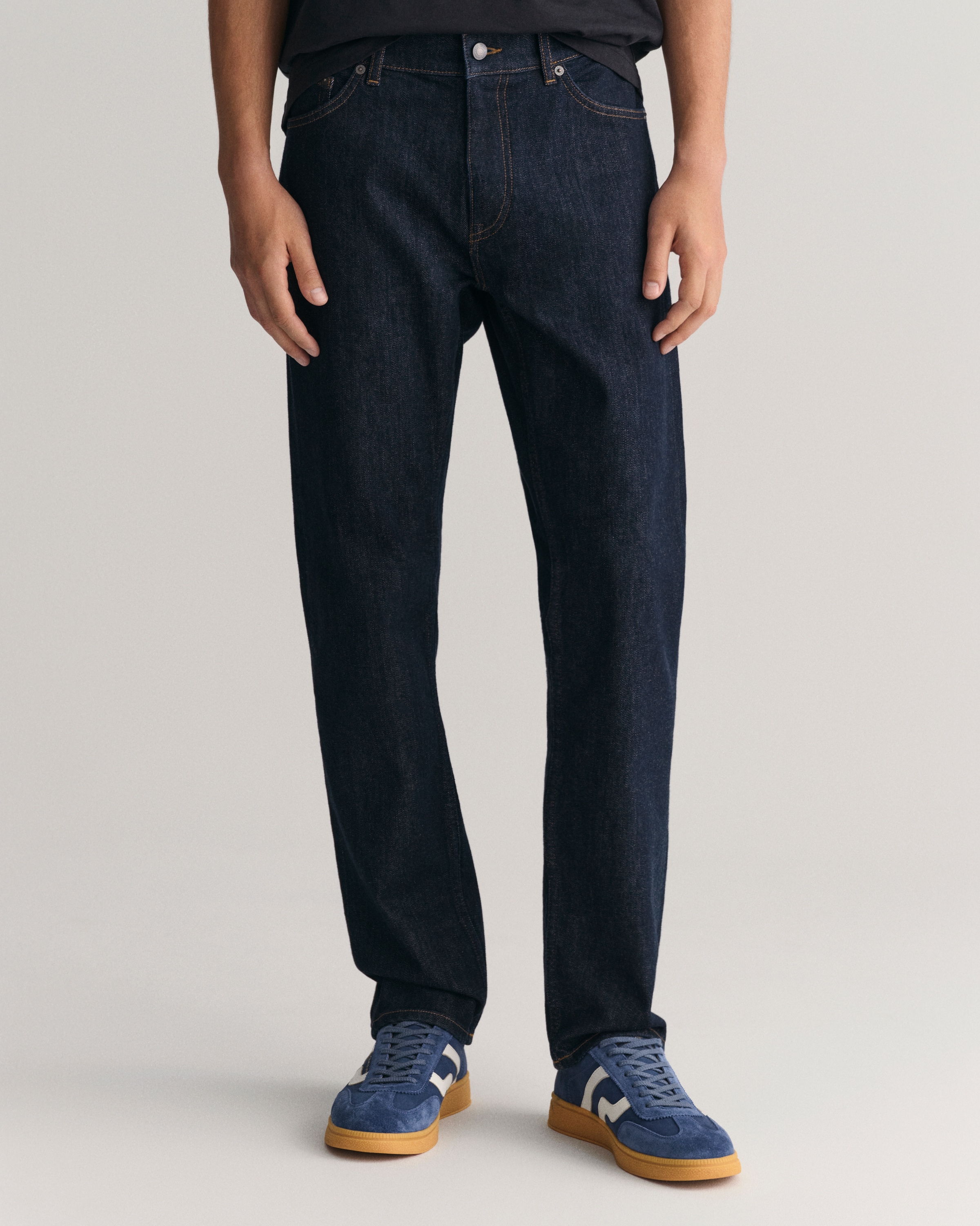 Regular-fit-Jeans GANT "REGULAR GANT JEANS", Herren, Gr. 31, Länge 32, blau (dunkelblau), Denim/Jeans, Obermaterial: 97% Baumwolle, 2% Polyester, 1% Elasthan, regular fit, Jeans