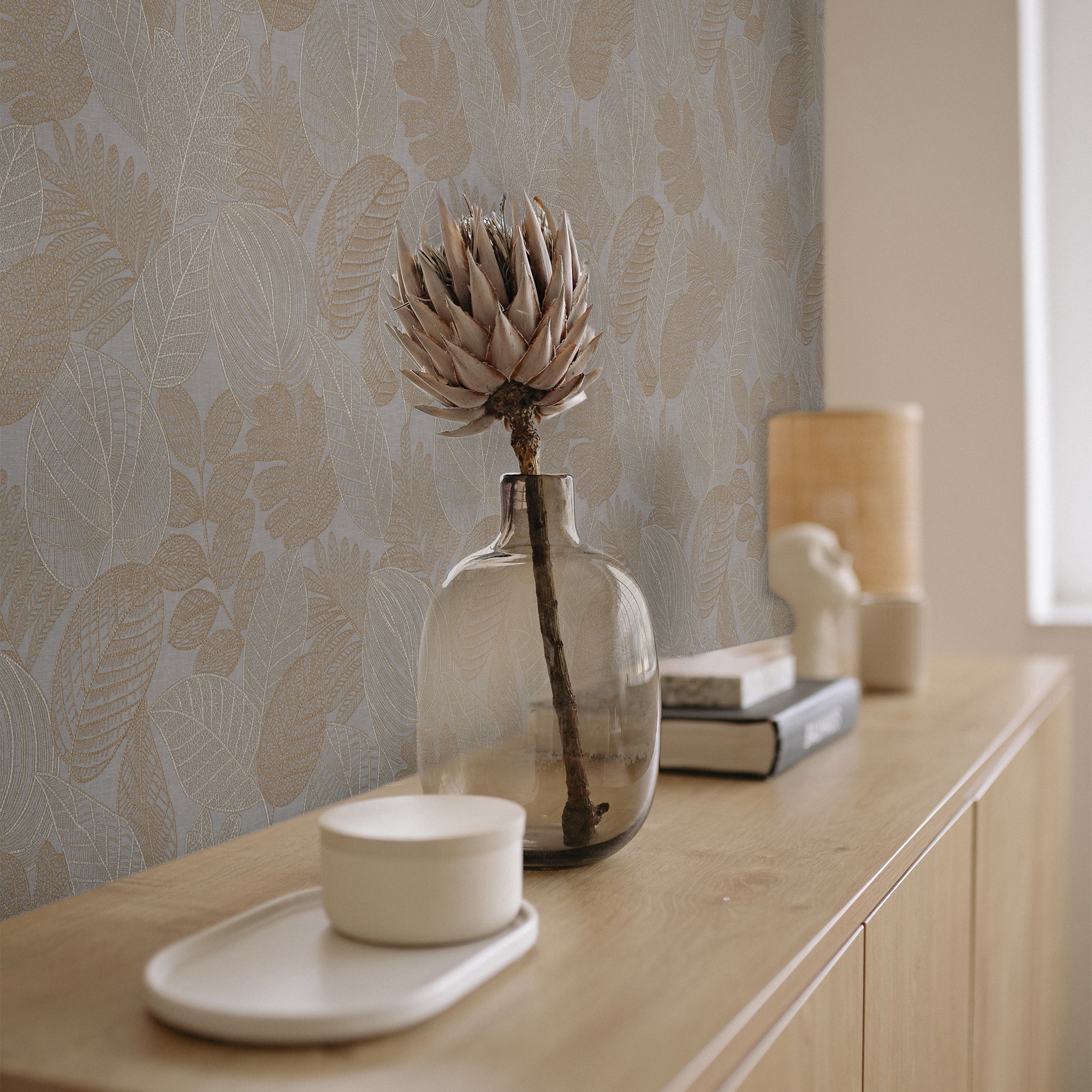 Vliestapete SUBLIME "LEAF NATUREL", beige (naturel), B:0,52m L:10m, Vlies, Tapeten, Design Tapeten