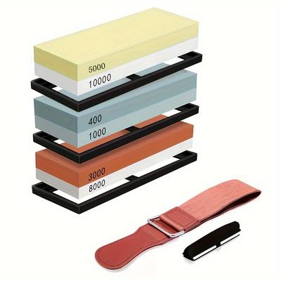 1set Knife Sharpening Stone Set, Professional Whetstone Sharpener Stone Kit, 6 Side Grit 400/1000+3000/8000+5000/10000 Water Stone, Angle Guide And Leather Strop, Knife Sharpeners Best