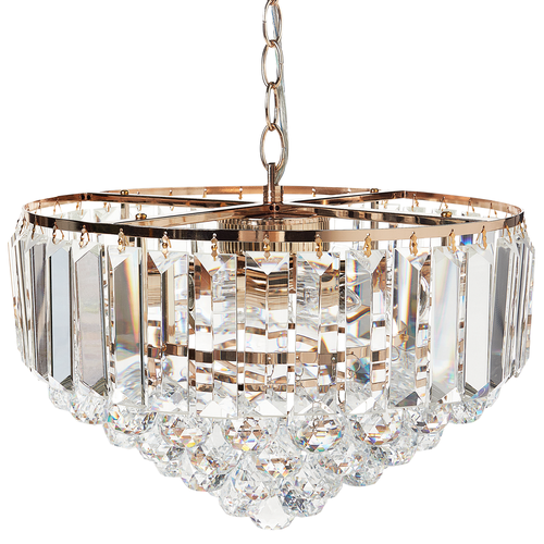 Kronleuchter Gold Metall mit Transparenten Kristallen ⌀ 40 cm 5-Flammig Glamour Stil Wohnzimmer Esszimmer Beleuchtung Ausstattung