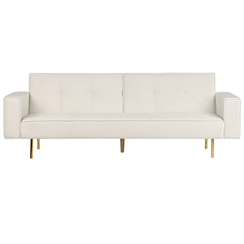 3-Sitzer Sofa Cremeweiß Samt Gesteppt mit Schlaffunktion Goldene Hohe Metallbeine Breite Armlehnen Modern Wohnzimmer Ausstattung Schlafsofa