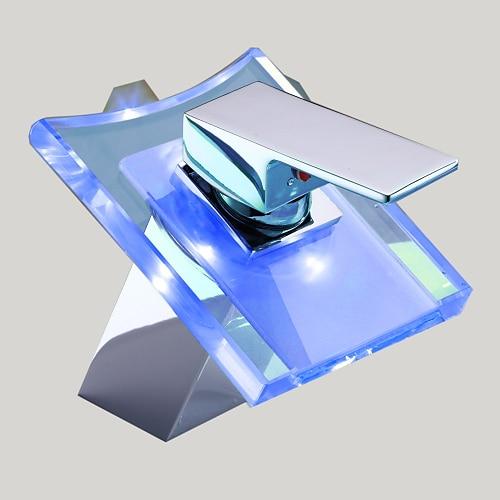 Waschbecken Wasserhahn - LED / Wasserfall Chrom Centerset Einloch / Einhebel EinlochBadarmaturen / Messing